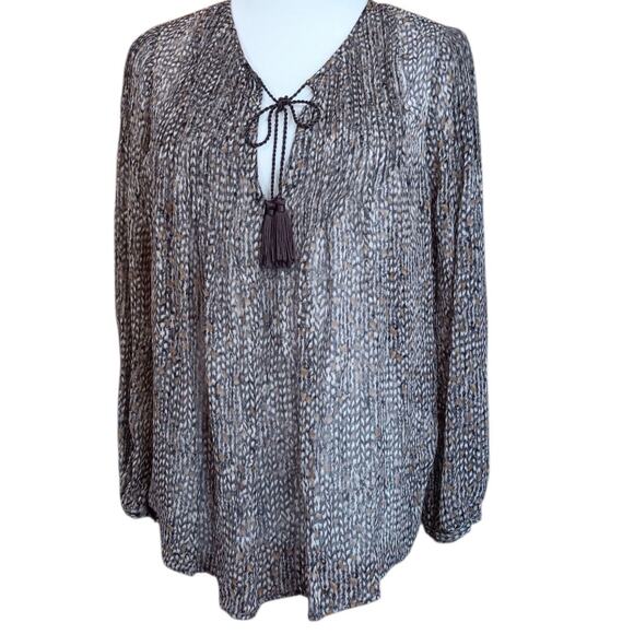JOIE 100% Silk Blouse Top XS Sheer Snakeprint Tassels Tucks Dressy Career Layers - Picture 3 of 8